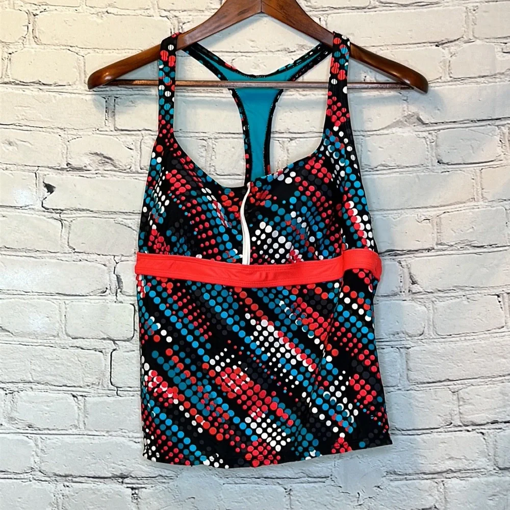 Danskin Blue Black Pink Tankini Swimsuit Top Size XL Size 16-18